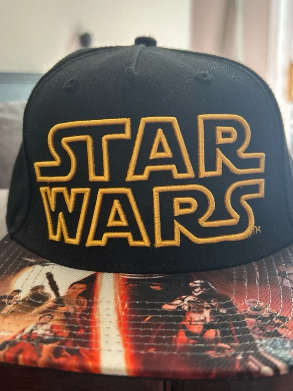 Star Wars Black and Gold Logo Snapback Hat with Graphic Brim